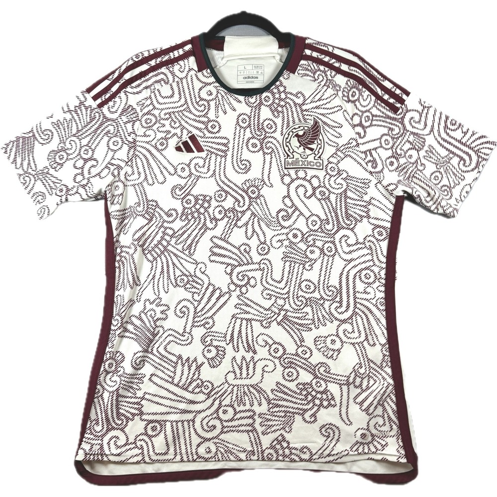Adidas Mexico 2022 World Cup Away Soccer Jersey Mens L Aztec Print Slim Fit